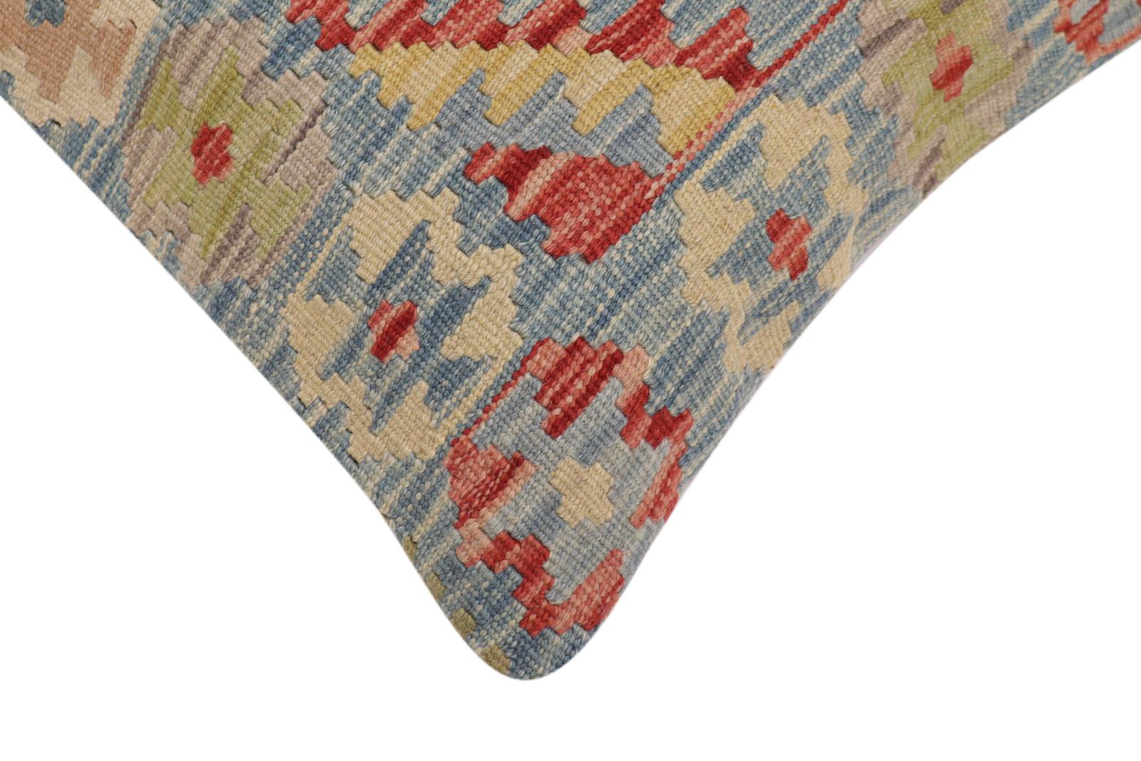 handmade Traditional Pillow Blue Rust Hand-Woven SQUARE 100% WOOL  Hand woven turkish pillow  2 x 2