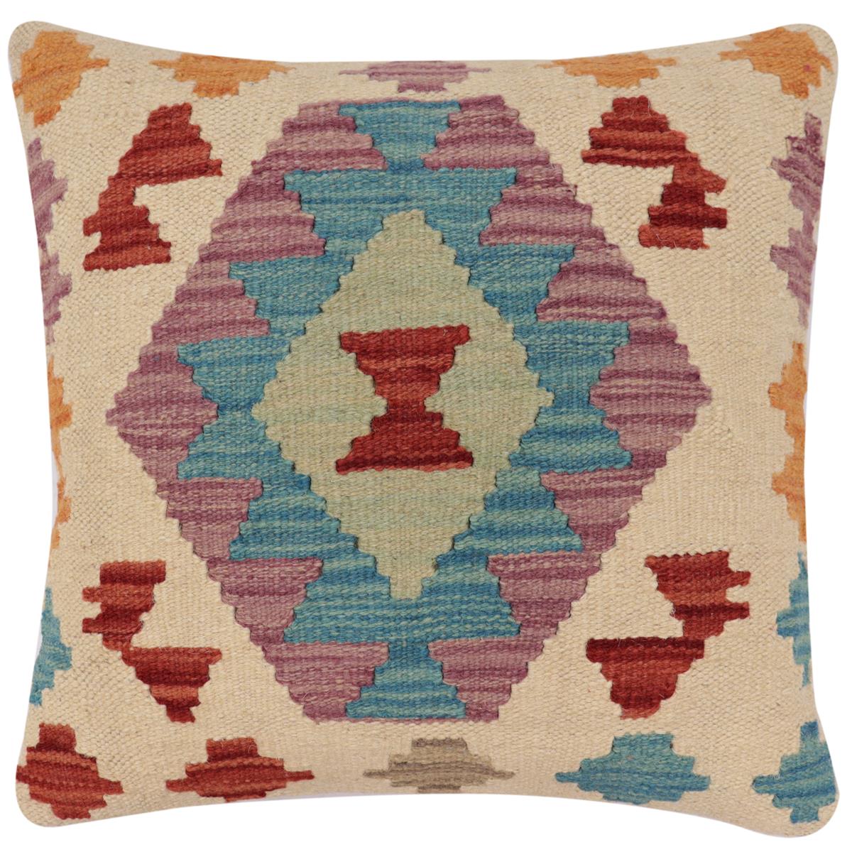 handmade Traditional Pillow Beige Red Hand-Woven SQUARE 100% WOOL Hand woven turkish pillow2' x 2'