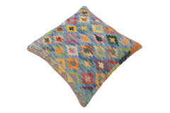 handmade Traditional Pillow Blue Red Hand-Woven SQUARE 100% WOOL Hand woven turkish pillow2' x 2'