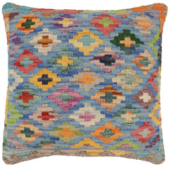 handmade Traditional Pillow Blue Red Hand-Woven SQUARE 100% WOOL Hand woven turkish pillow2' x 2'