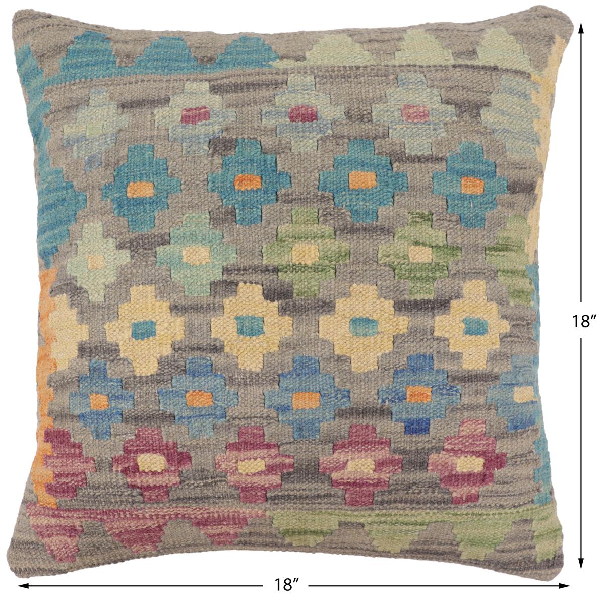 handmade Traditional Pillow Gray Blue Hand-Woven SQUARE 100% WOOL Hand woven turkish pillow2' x 2'