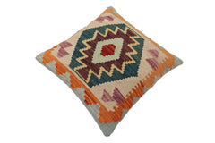 handmade Traditional Pillow Blue Rust Hand-Woven SQUARE 100% WOOL Hand woven turkish pillow2' x 2'