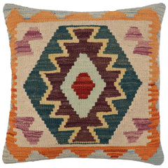 handmade Traditional Pillow Blue Rust Hand-Woven SQUARE 100% WOOL Hand woven turkish pillow2' x 2'