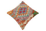 handmade Traditional Pillow Rust Blue Hand-Woven SQUARE 100% WOOL Hand woven turkish pillow2' x 2'
