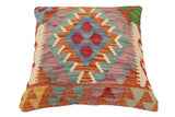handmade Traditional Pillow Rust Blue Hand-Woven SQUARE 100% WOOL Hand woven turkish pillow2' x 2'