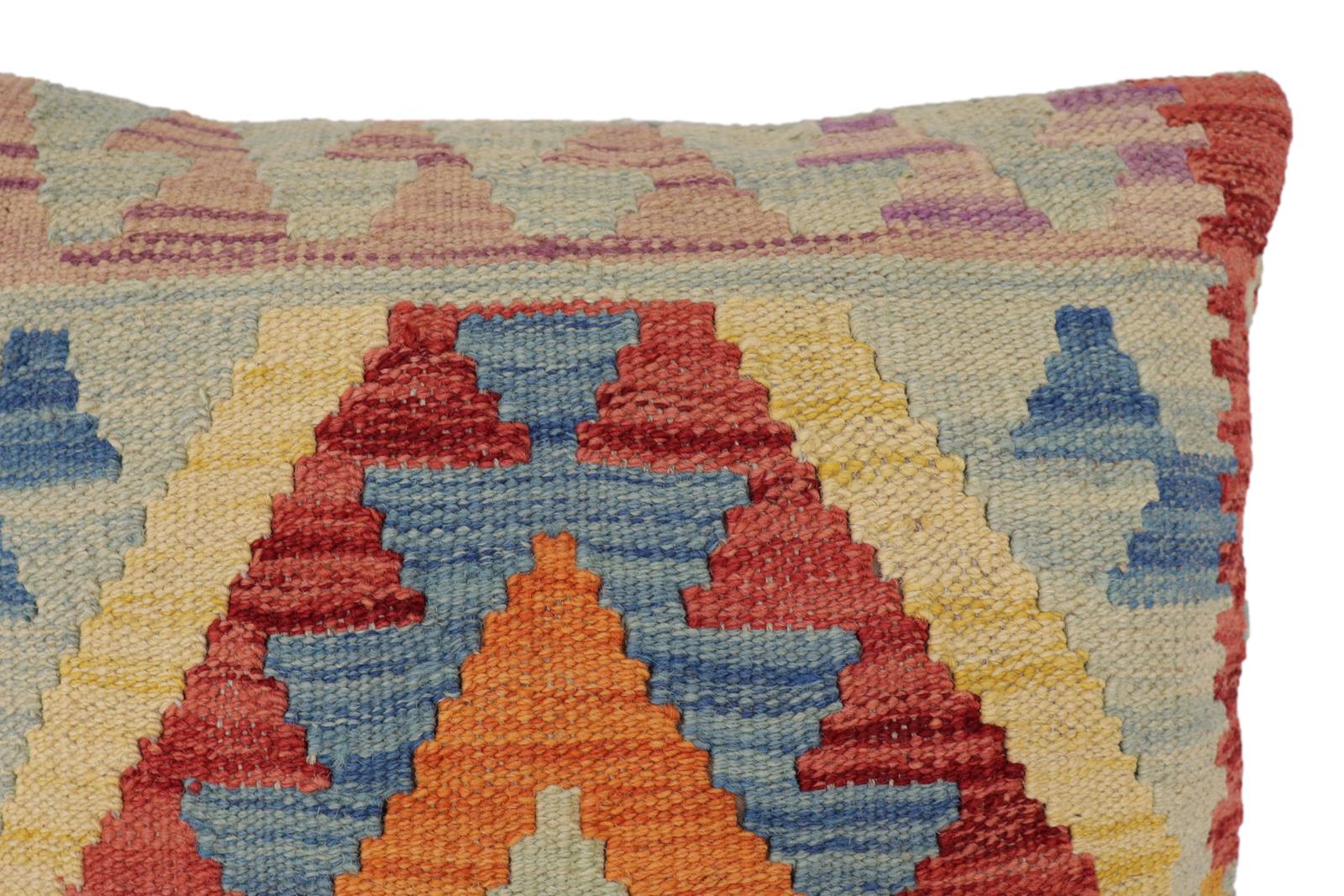 handmade Traditional Pillow Blue Red Hand-Woven SQUARE 100% WOOL Hand woven turkish pillow2' x 2'