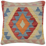handmade Traditional Pillow Blue Red Hand-Woven SQUARE 100% WOOL Hand woven turkish pillow2' x 2'