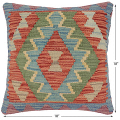 handmade Traditional Pillow Blue Rust Hand-Woven SQUARE 100% WOOL Hand woven turkish pillow2' x 2'