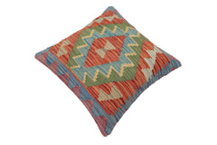 handmade Traditional Pillow Blue Rust Hand-Woven SQUARE 100% WOOL Hand woven turkish pillow2' x 2'