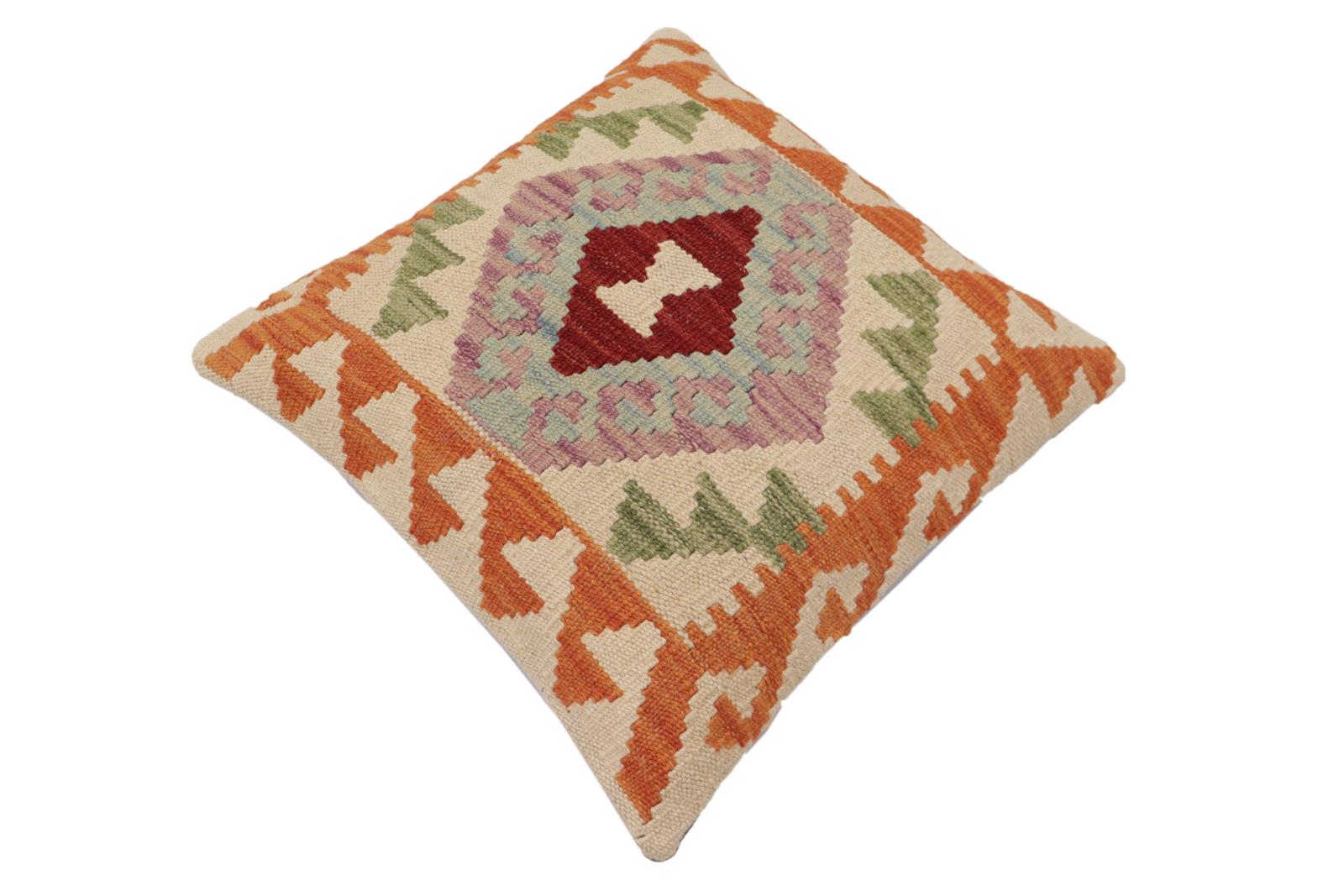 handmade Traditional Pillow Rust Beige Hand-Woven SQUARE 100% WOOL Hand woven turkish pillow2' x 2'