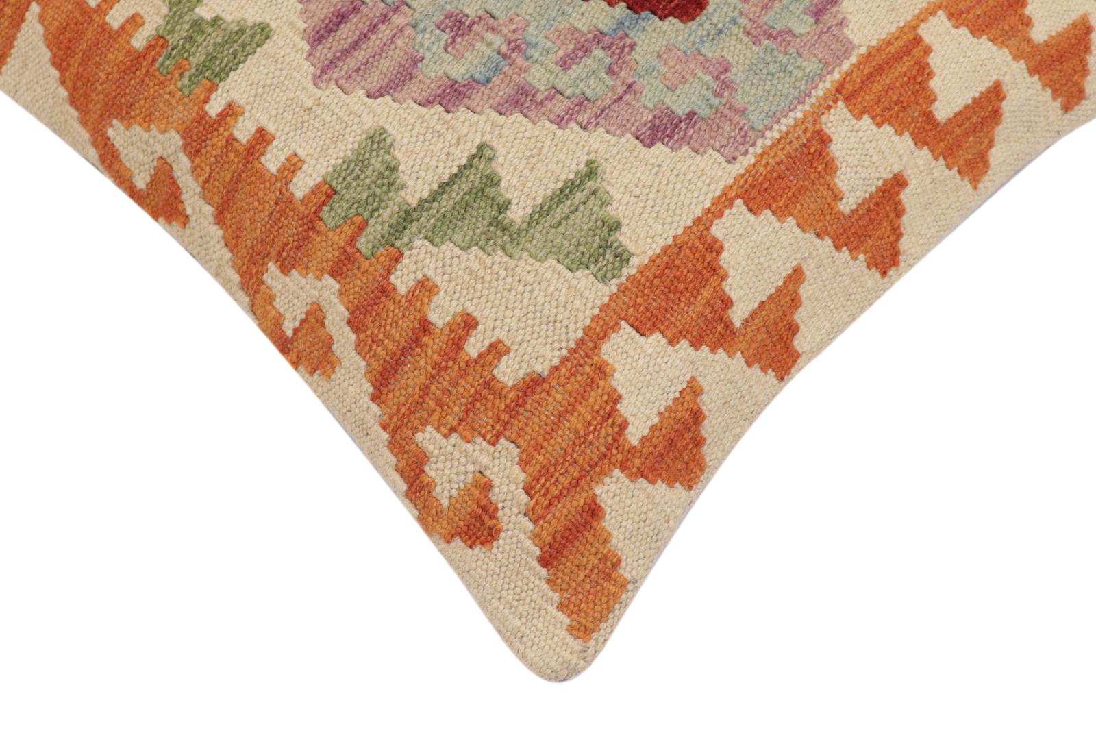 handmade Traditional Pillow Rust Beige Hand-Woven SQUARE 100% WOOL Hand woven turkish pillow2' x 2'