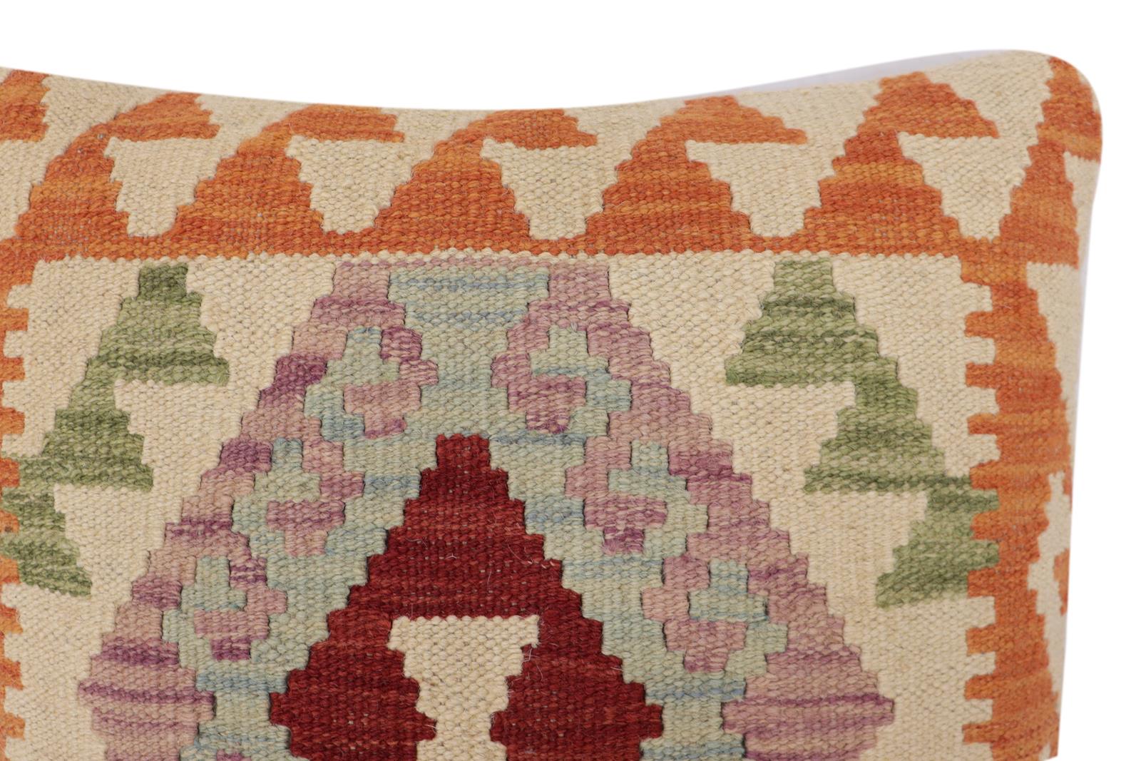 handmade Traditional Pillow Rust Beige Hand-Woven SQUARE 100% WOOL Hand woven turkish pillow2' x 2'