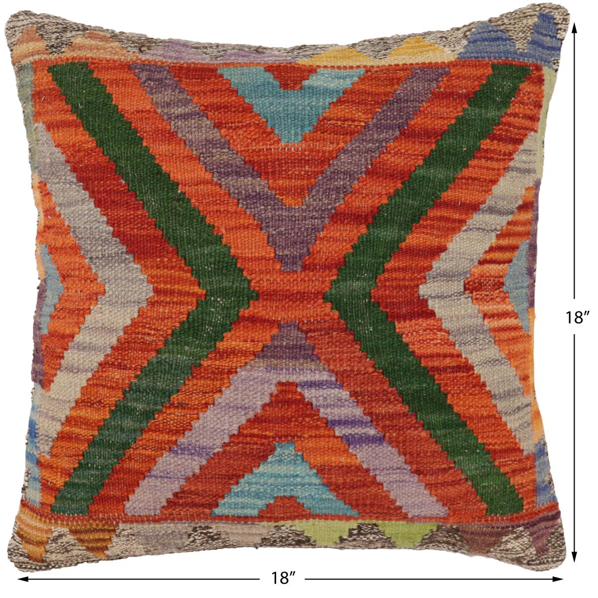 handmade Traditional Pillow Rust Blue Hand-Woven SQUARE 100% WOOL  Hand woven turkish pillow  2 x 2