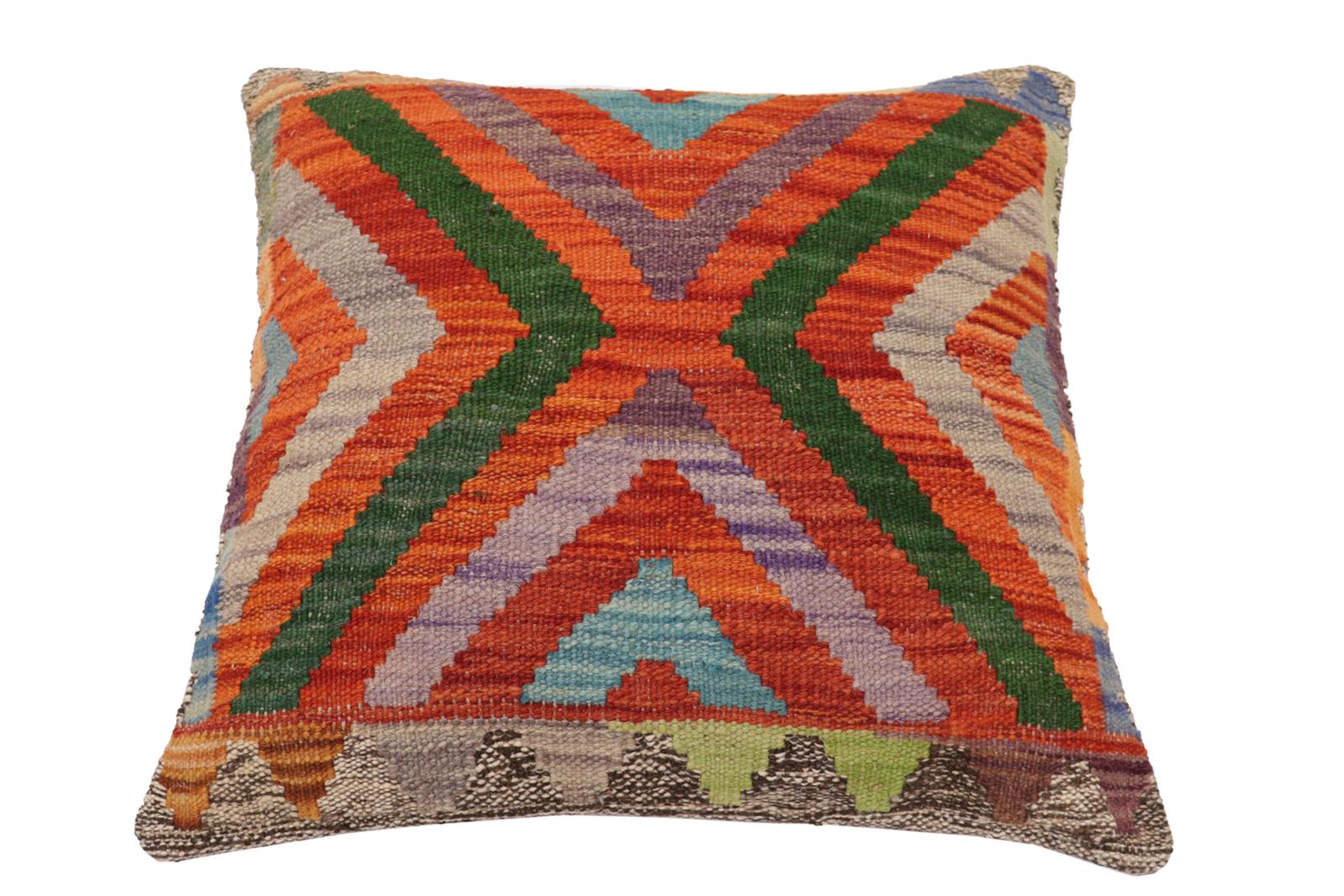 handmade Traditional Pillow Rust Blue Hand-Woven SQUARE 100% WOOL  Hand woven turkish pillow  2 x 2