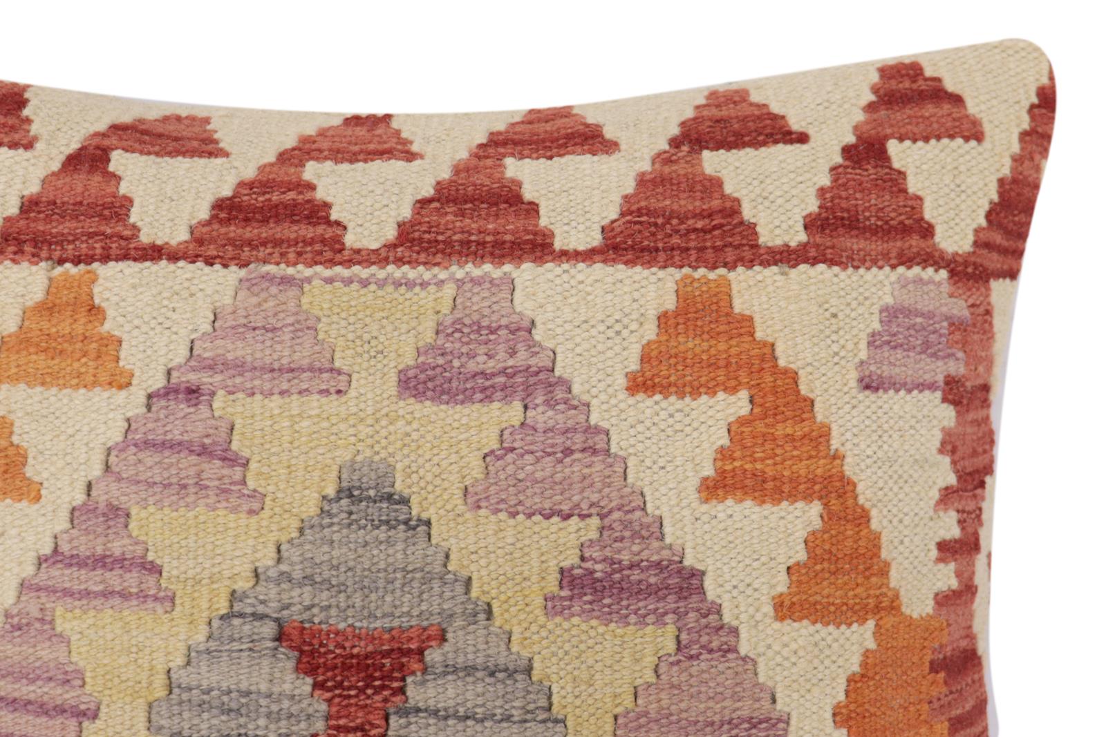 handmade Traditional Pillow Red Beige Hand-Woven SQUARE 100% WOOL Hand woven turkish pillow2' x 2'