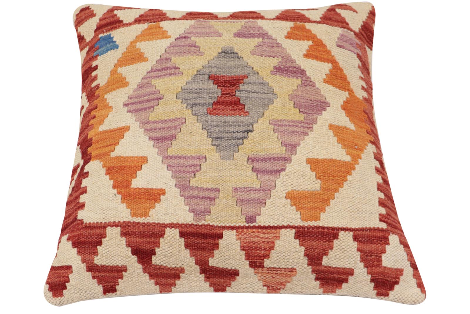 handmade Traditional Pillow Red Beige Hand-Woven SQUARE 100% WOOL Hand woven turkish pillow2' x 2'
