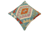handmade Traditional Pillow Blue Rust Hand-Woven SQUARE 100% WOOL Hand woven turkish pillow2' x 2'