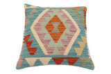 handmade Traditional Pillow Blue Rust Hand-Woven SQUARE 100% WOOL Hand woven turkish pillow2' x 2'