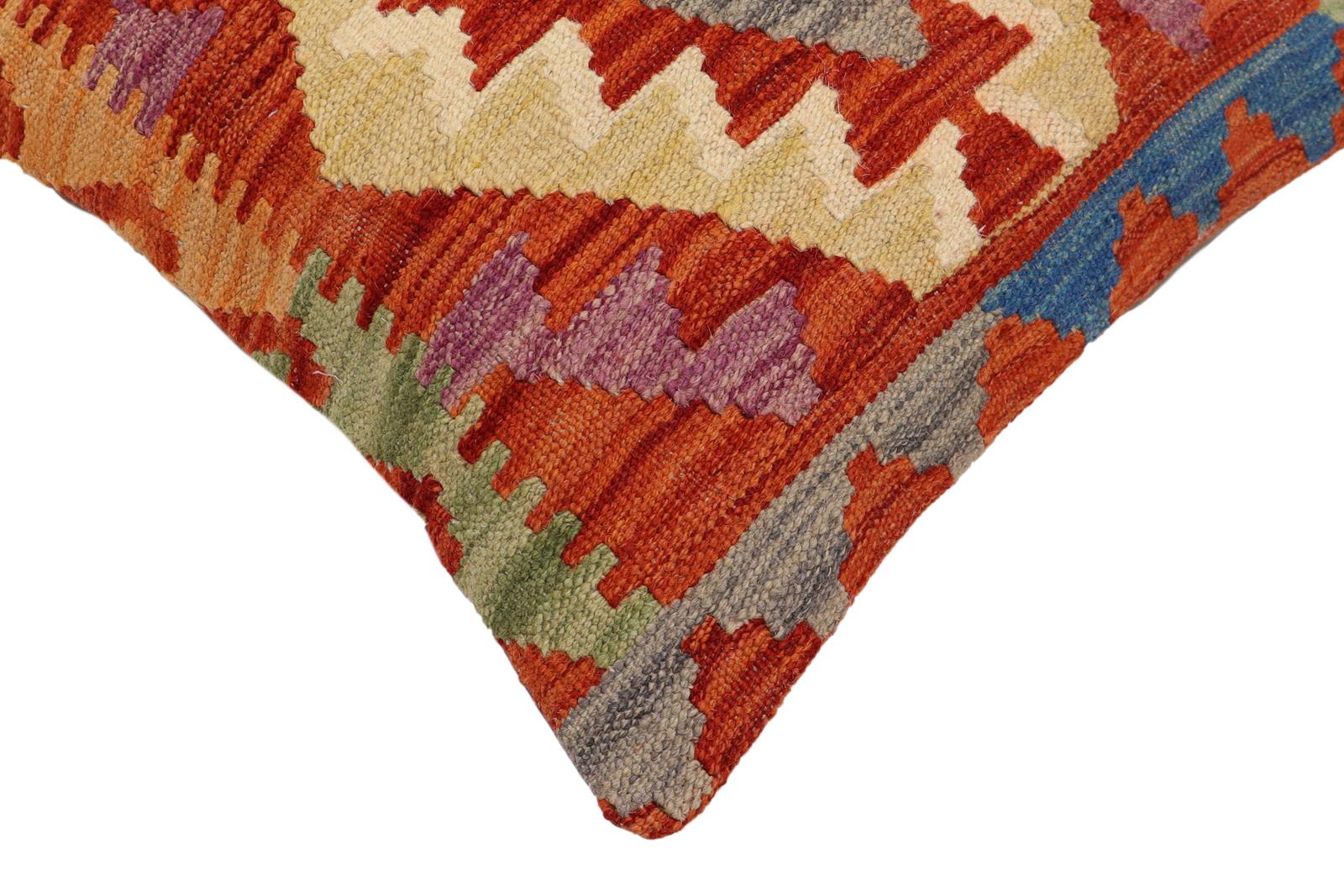 handmade Traditional Pillow Rust Blue Hand-Woven SQUARE 100% WOOL Hand woven turkish pillow2' x 2'