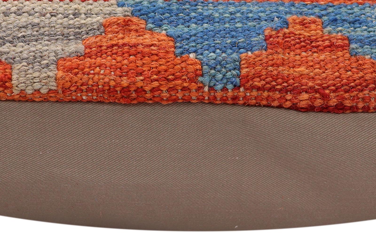 handmade Traditional Pillow Rust Blue Hand-Woven SQUARE 100% WOOL Hand woven turkish pillow2' x 2'