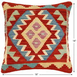 handmade Traditional Pillow Rust Blue Hand-Woven SQUARE 100% WOOL Hand woven turkish pillow2' x 2'