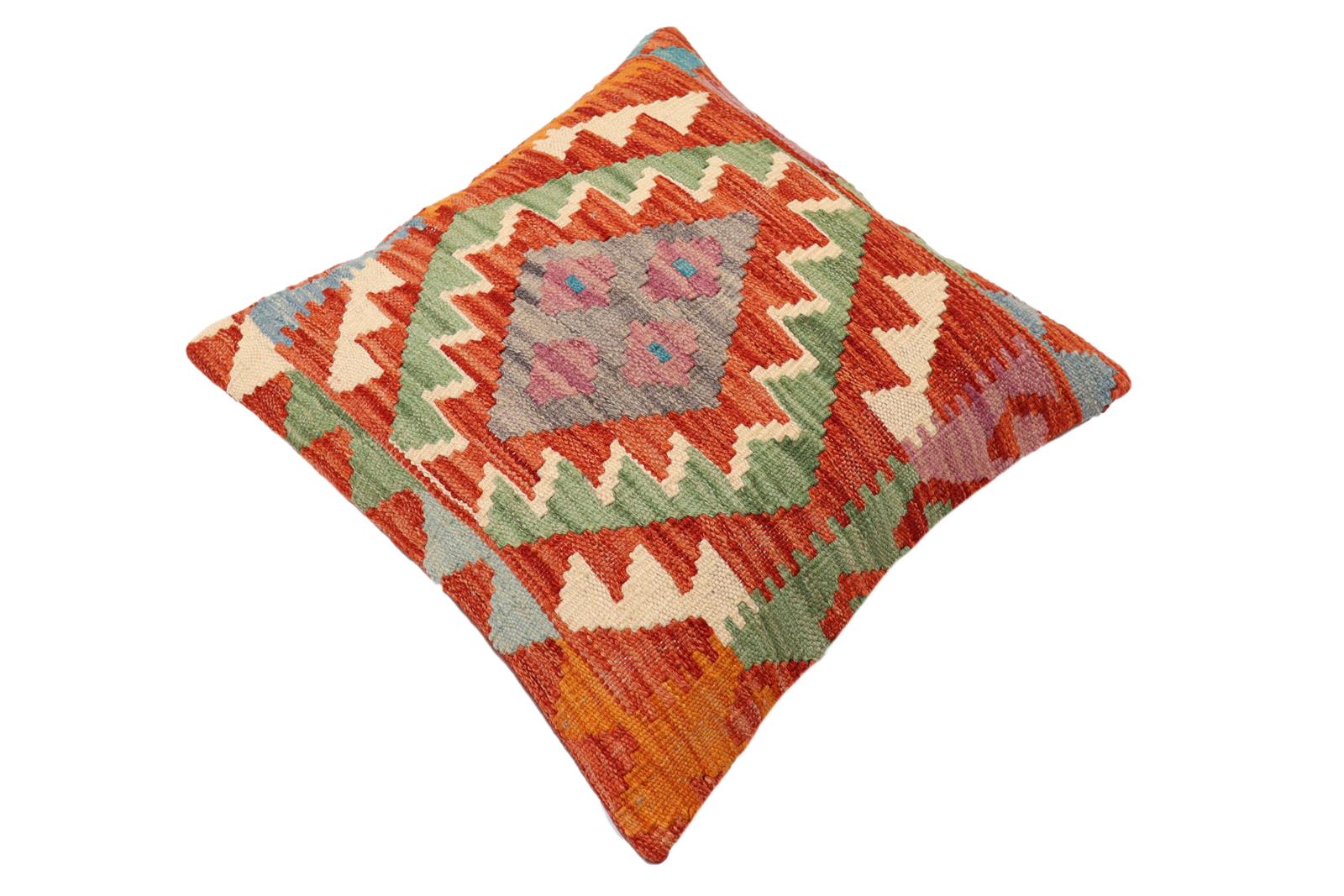 handmade Traditional Pillow Rust Blue Hand-Woven SQUARE 100% WOOL Hand woven turkish pillow2' x 2'