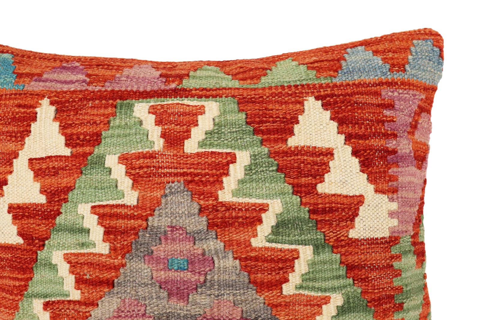 handmade Traditional Pillow Rust Blue Hand-Woven SQUARE 100% WOOL Hand woven turkish pillow2' x 2'