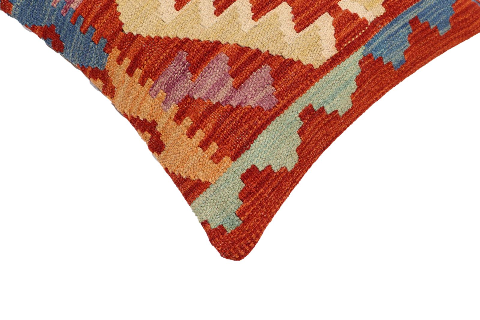 handmade Traditional Pillow Rust Blue Hand-Woven SQUARE 100% WOOL Hand woven turkish pillow2' x 2'