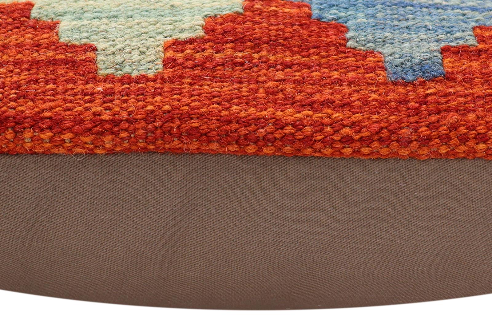 handmade Traditional Pillow Rust Blue Hand-Woven SQUARE 100% WOOL Hand woven turkish pillow2' x 2'