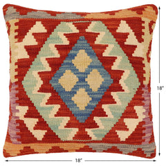 handmade Traditional Pillow Rust Blue Hand-Woven SQUARE 100% WOOL Hand woven turkish pillow2' x 2'