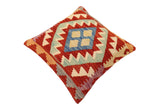 handmade Traditional Pillow Rust Blue Hand-Woven SQUARE 100% WOOL Hand woven turkish pillow2' x 2'