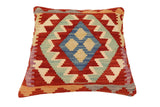 handmade Traditional Pillow Rust Blue Hand-Woven SQUARE 100% WOOL Hand woven turkish pillow2' x 2'