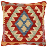 handmade Traditional Pillow Rust Blue Hand-Woven SQUARE 100% WOOL Hand woven turkish pillow2' x 2'