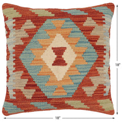 handmade Traditional Pillow Rust Blue Hand-Woven SQUARE 100% WOOL Hand woven turkish pillow2' x 2'
