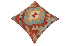 handmade Traditional Pillow Rust Blue Hand-Woven SQUARE 100% WOOL Hand woven turkish pillow2' x 2'