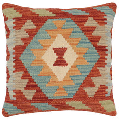 handmade Traditional Pillow Rust Blue Hand-Woven SQUARE 100% WOOL Hand woven turkish pillow2' x 2'