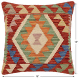 handmade Traditional Pillow Rust Blue Hand-Woven SQUARE 100% WOOL Hand woven turkish pillow2' x 2'