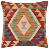 handmade Traditional Pillow Rust Blue Hand-Woven SQUARE 100% WOOL Hand woven turkish pillow2' x 2'