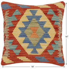 handmade Traditional Pillow Rust Blue Hand-Woven SQUARE 100% WOOL Hand woven turkish pillow2' x 2'