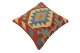 handmade Traditional Pillow Rust Blue Hand-Woven SQUARE 100% WOOL Hand woven turkish pillow2' x 2'