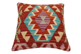 handmade Traditional Pillow Rust Blue Hand-Woven SQUARE 100% WOOL Hand woven turkish pillow2' x 2'