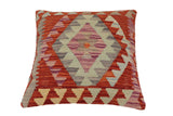 handmade Traditional Pillow Rust Blue Hand-Woven SQUARE 100% WOOL Hand woven turkish pillow2' x 2'