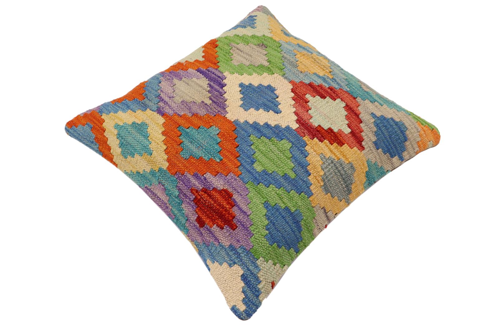 handmade Traditional Pillow Rust Blue Hand-Woven SQUARE 100% WOOL Hand woven turkish pillow2' x 2'