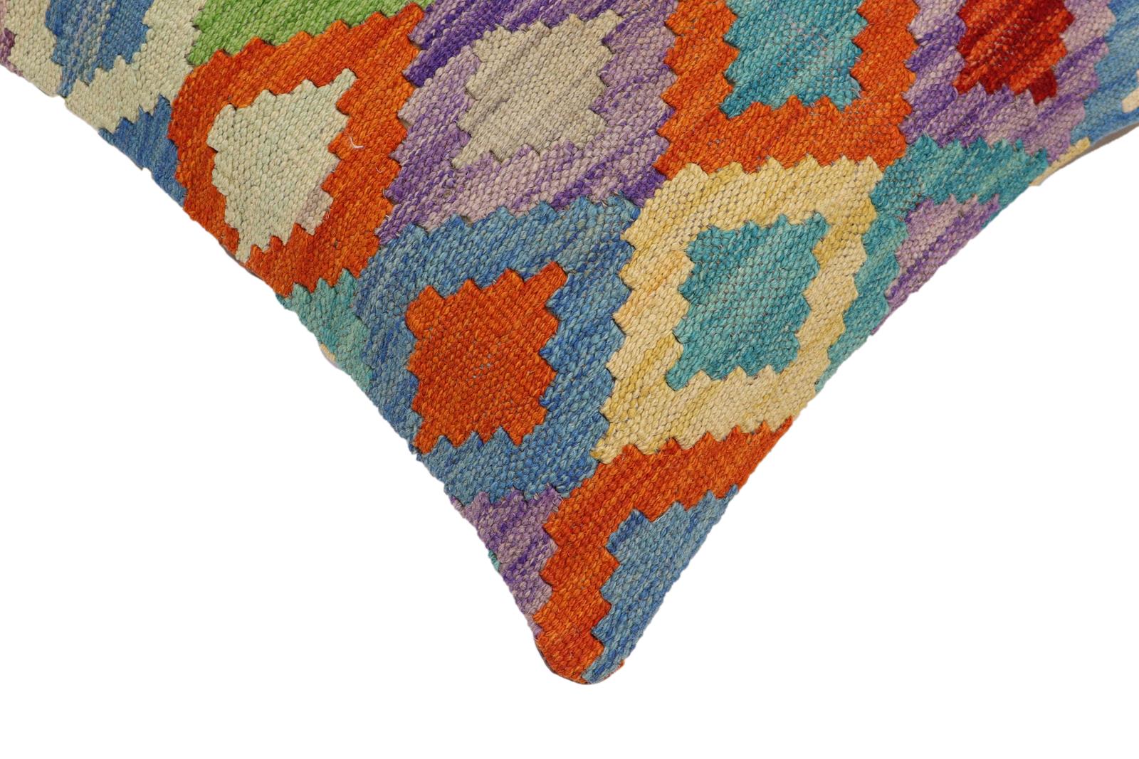 handmade Traditional Pillow Rust Blue Hand-Woven SQUARE 100% WOOL Hand woven turkish pillow2' x 2'