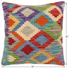 handmade Traditional Pillow Rust Blue Hand-Woven SQUARE 100% WOOL Hand woven turkish pillow2' x 2'
