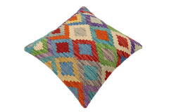 handmade Traditional Pillow Rust Blue Hand-Woven SQUARE 100% WOOL Hand woven turkish pillow2' x 2'