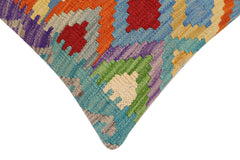 handmade Traditional Pillow Rust Blue Hand-Woven SQUARE 100% WOOL Hand woven turkish pillow2' x 2'