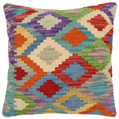 handmade Traditional Pillow Rust Blue Hand-Woven SQUARE 100% WOOL Hand woven turkish pillow2' x 2'