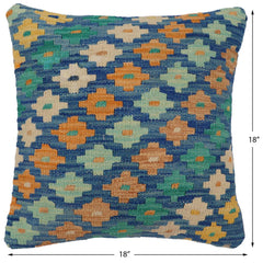 handmade Traditional Pillow Blue Beige Hand-Woven SQUARE 100% WOOL Hand woven turkish pillow2' x 2'