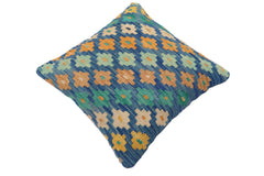 handmade Traditional Pillow Blue Beige Hand-Woven SQUARE 100% WOOL Hand woven turkish pillow2' x 2'